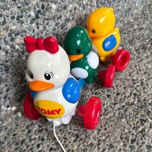 Pull Along Duck Toy Set   Multicolor   vintage Tomy